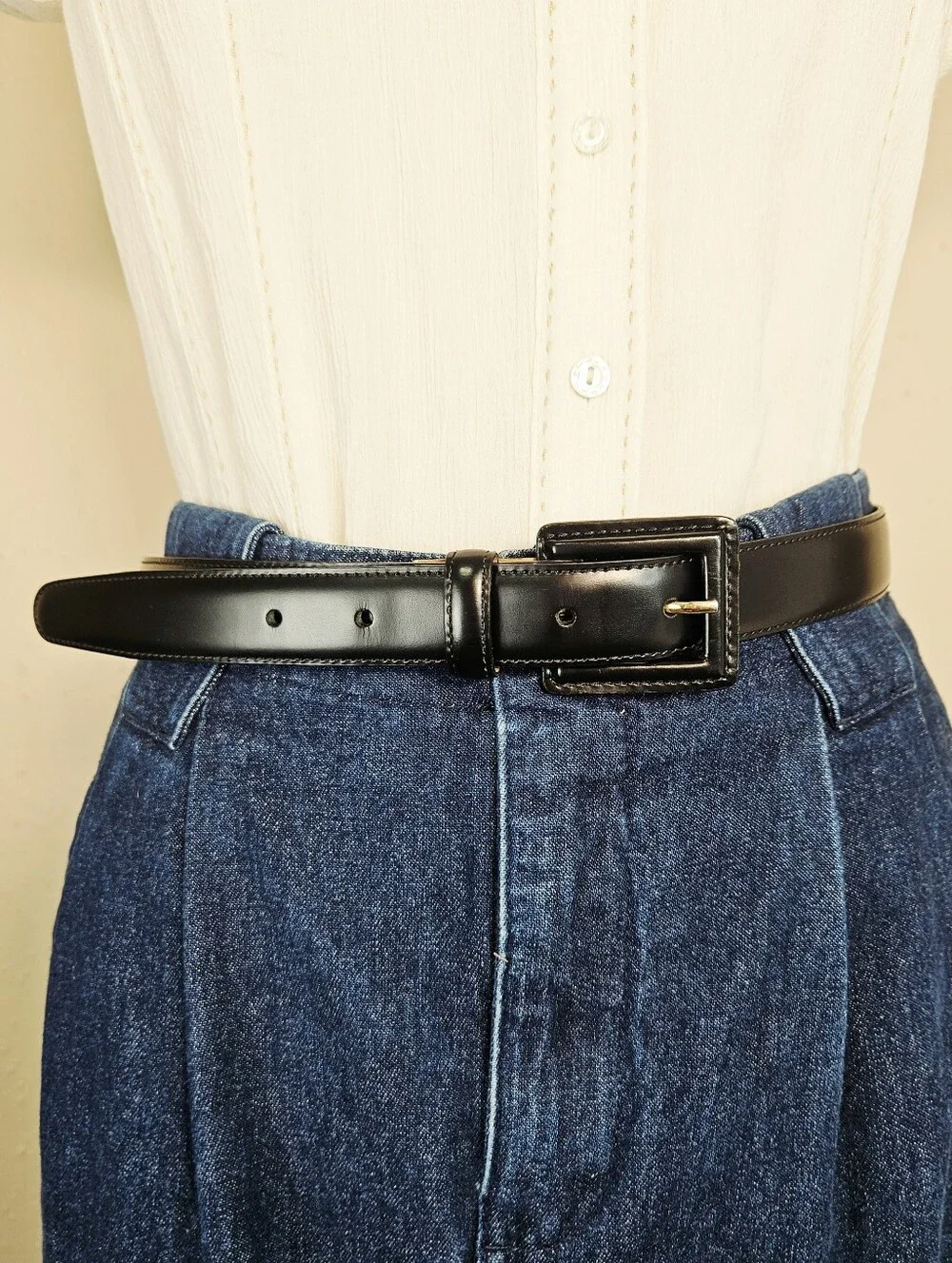 Brooks Brothers Italian Leather Belt Black Leather Wrapped Buckle Medium